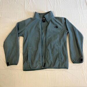 The North Face Fleece Jacket Boys L(14/16) Gray Zip Up Logo Mock Neck Outerwear